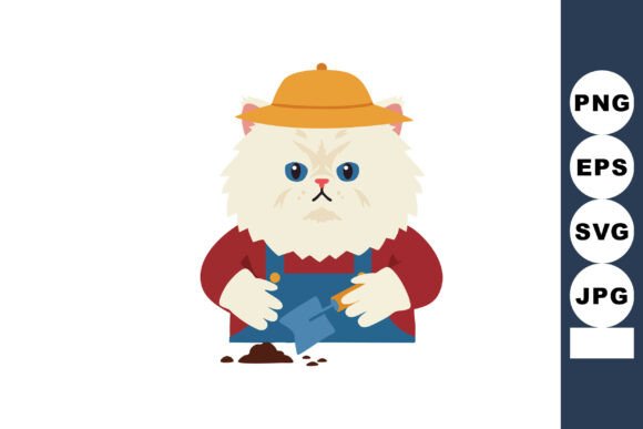 White Persian Cat Gardener in Yellow Hat