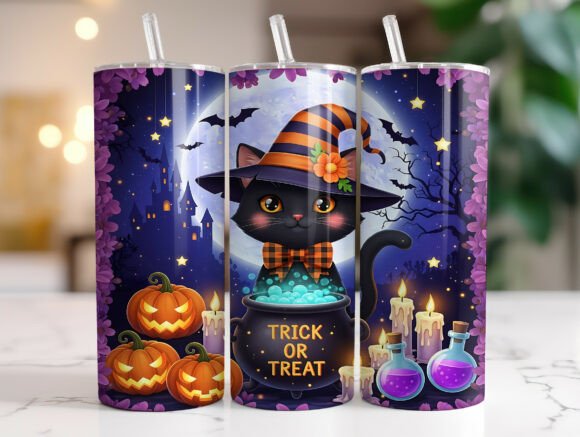 Witchy Cat Trick or Treat Tumbler Wrap